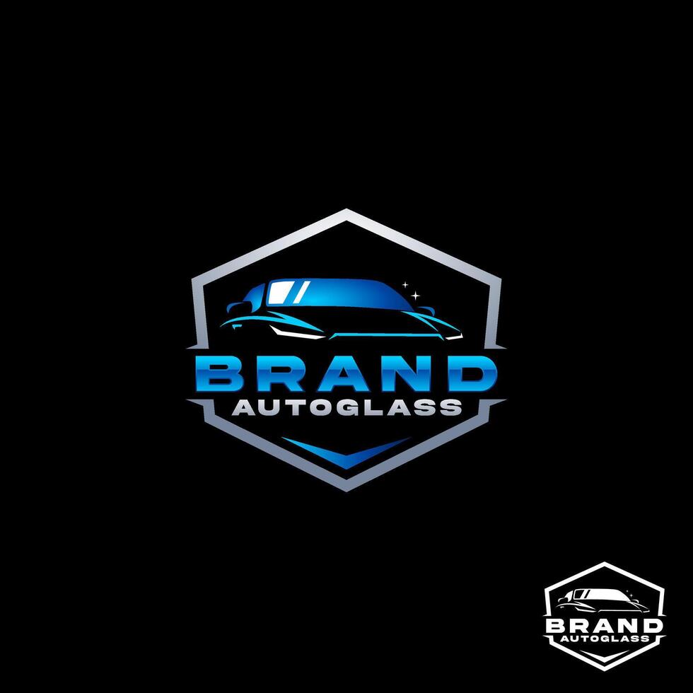 Modern autoglass logo. Featuring a car shape in the hexagon vector