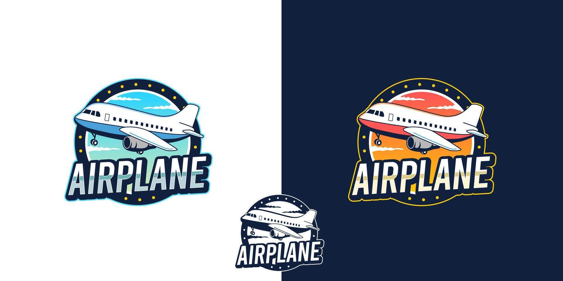 Airplane emblem and playful logo. vector