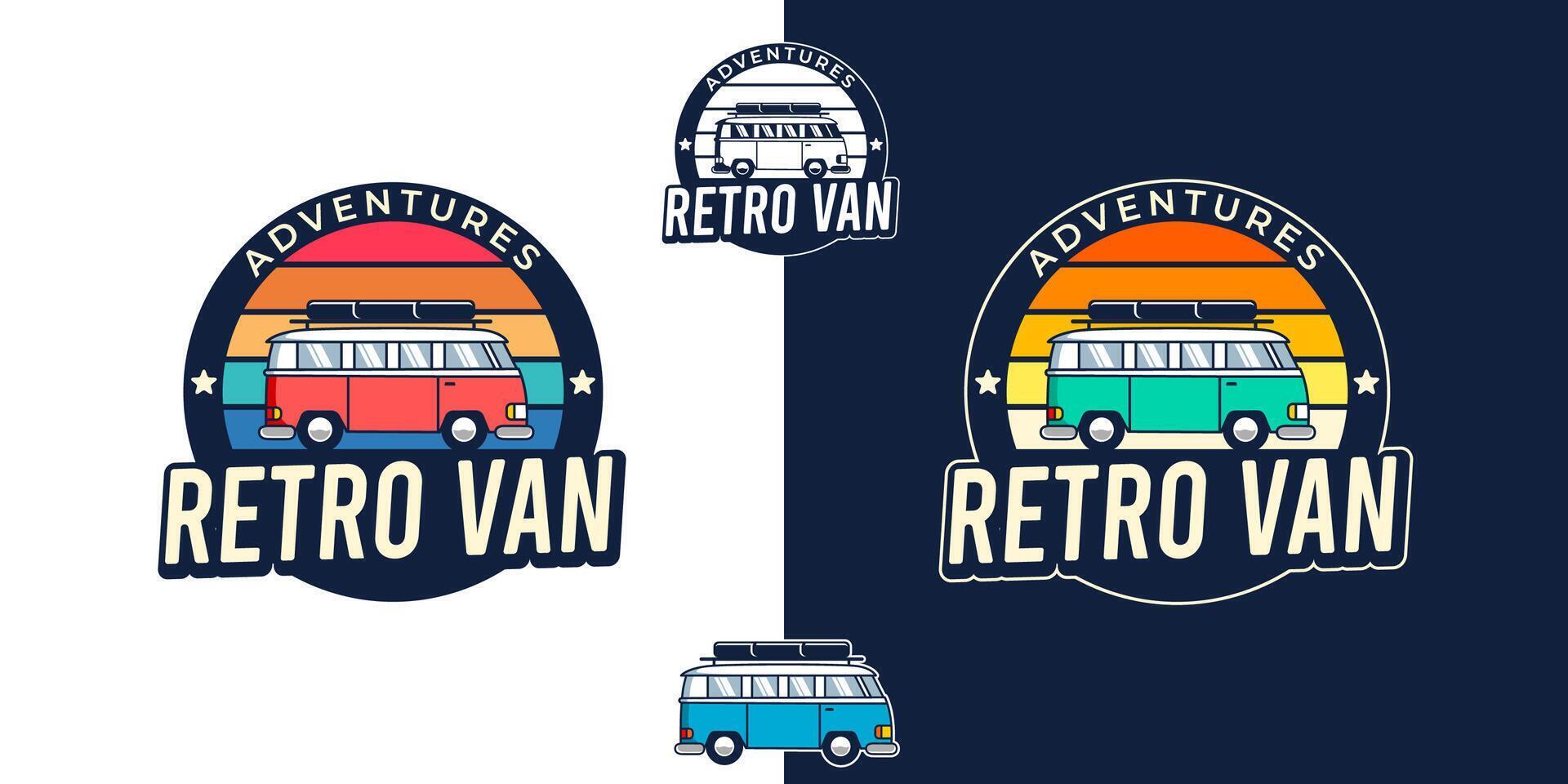 A retro van adventure embyle.lem logo with a fun and playful design st vector