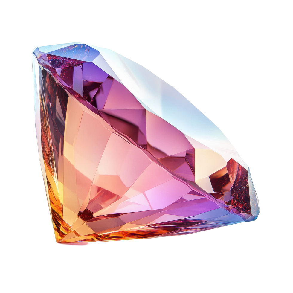Shiny cut gemstone displaying vibrant facets and reflections in various colors, Shiny cut gemstone with facets and reflections, Transparent background png