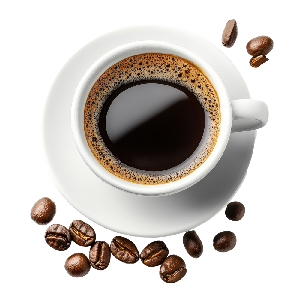 Enjoy a fresh cup of coffee with roasted beans on a clean Transparent background for a simple yet elegant presentation, Coffee isolated on background png