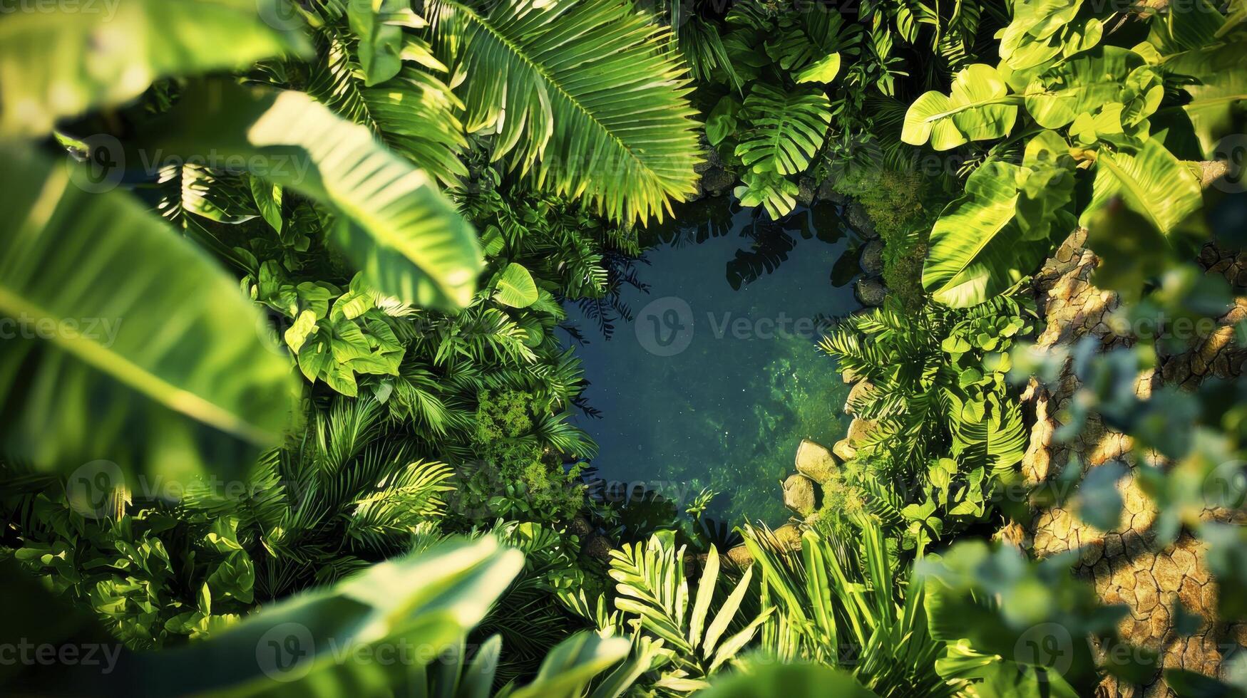 Aerial View of a Lush Tropical Pond photo