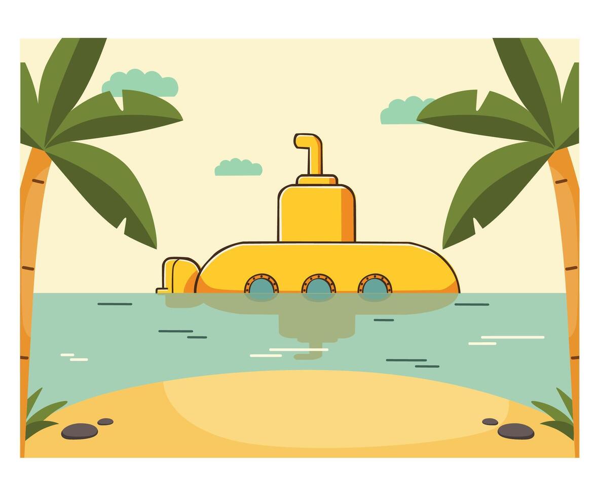 Colorful Cartoon Submarine in Tropical Scene vector