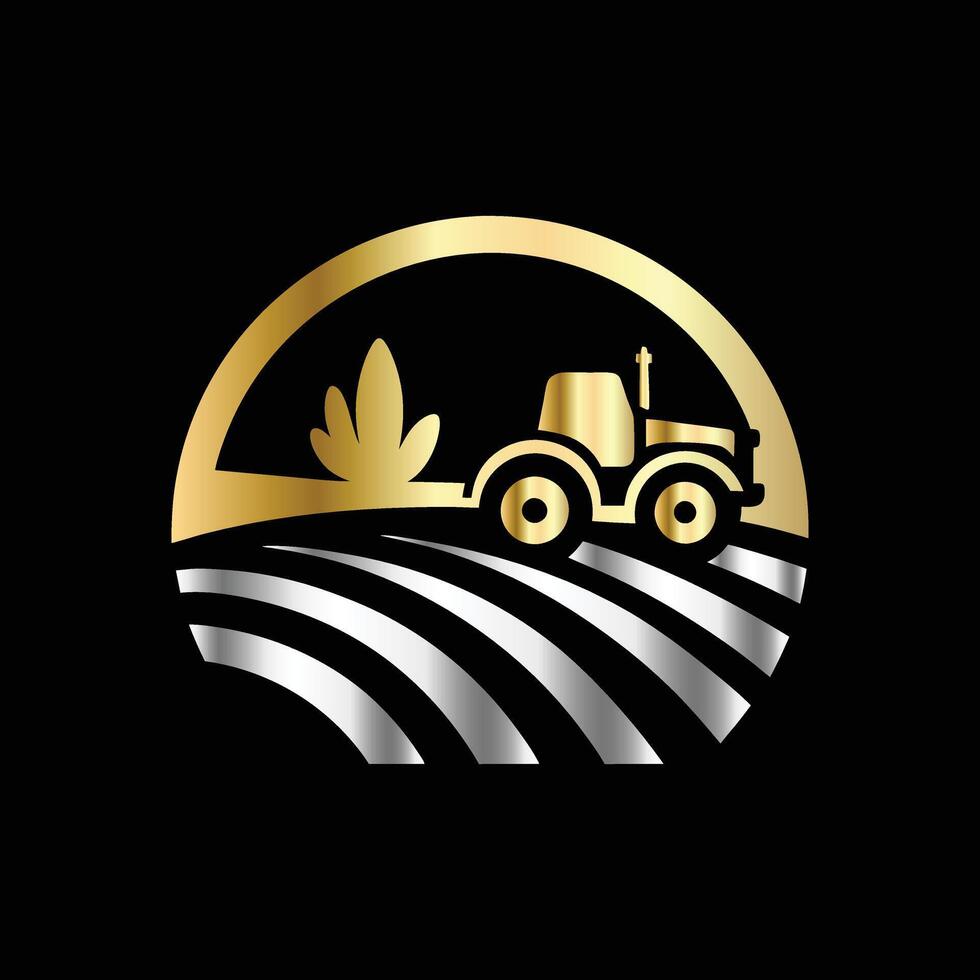 gold tractor logo on black background vector
