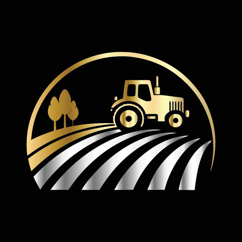 Agriculture logo template. tractor logo on black background. vector