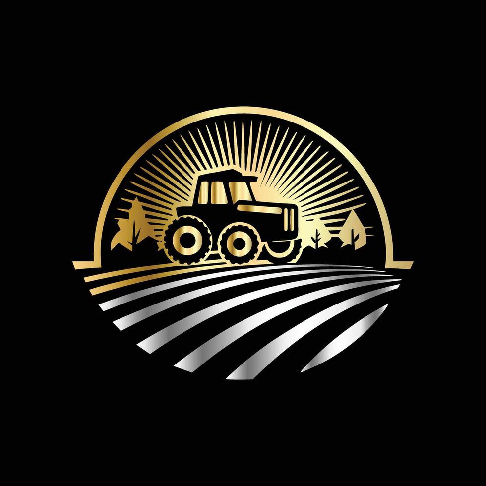 Agriculture logo template. tractor logo on black background vector