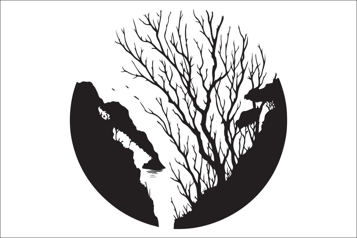 A black and white illustration of a tree with branches vector