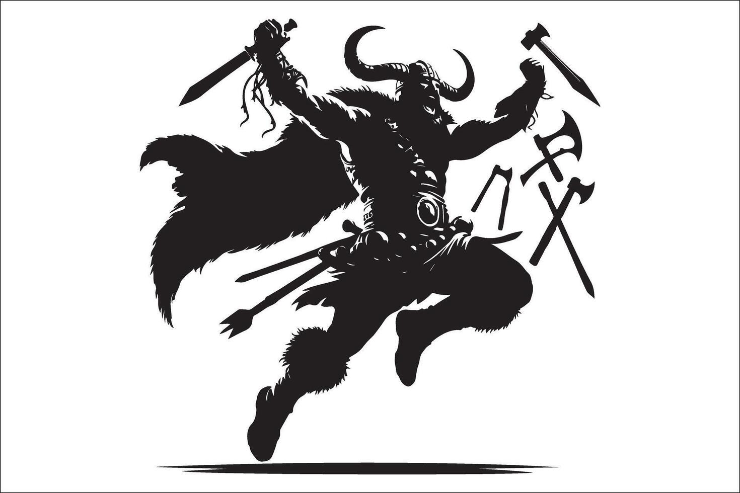 The viking is holding two swords and jumping vector
