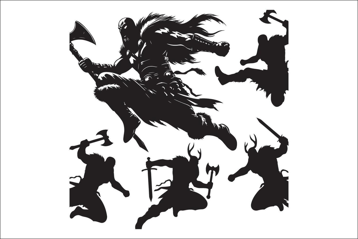 Silhouettes of a man with a sword and a spear vector