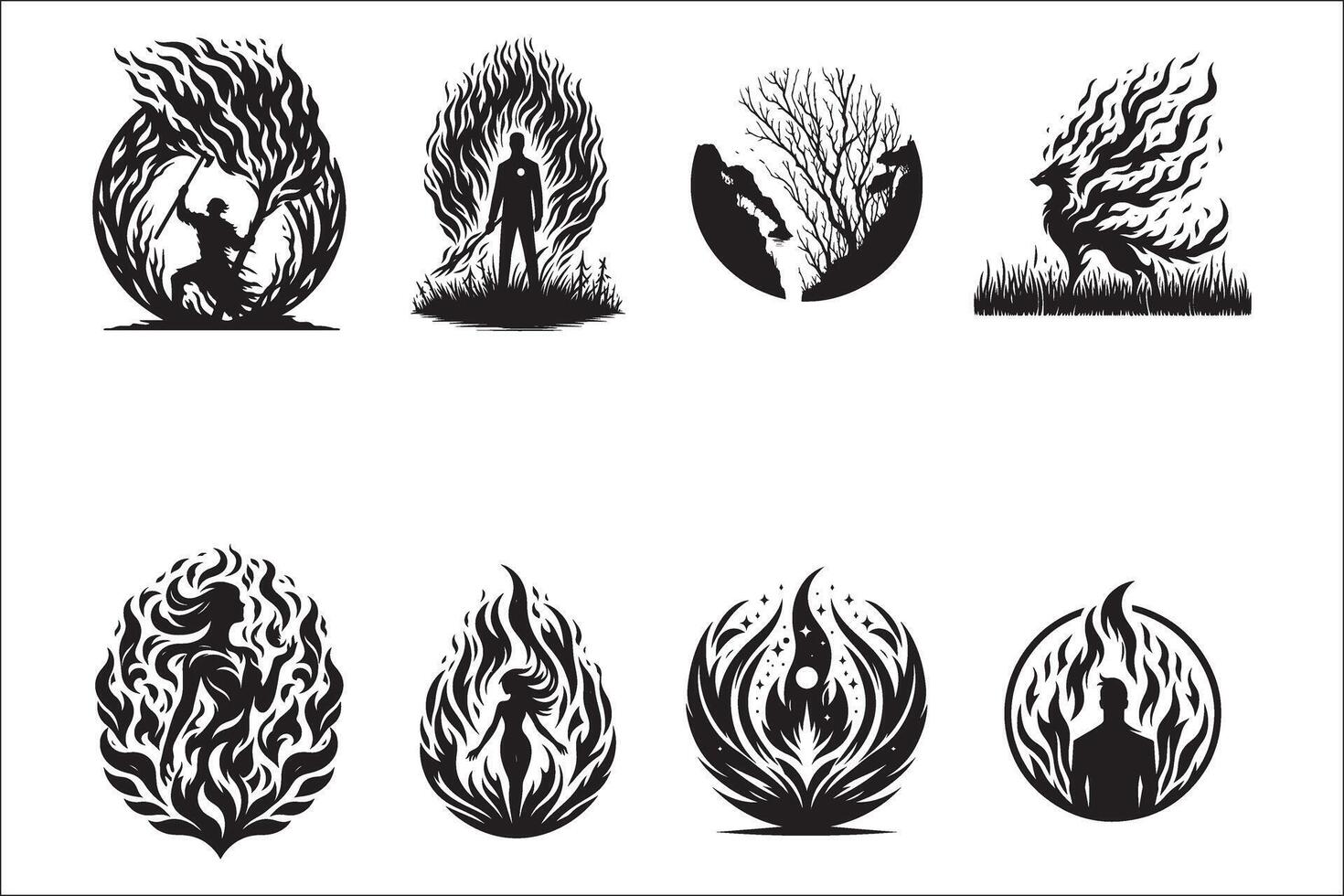 Fire and firewood icons set vector