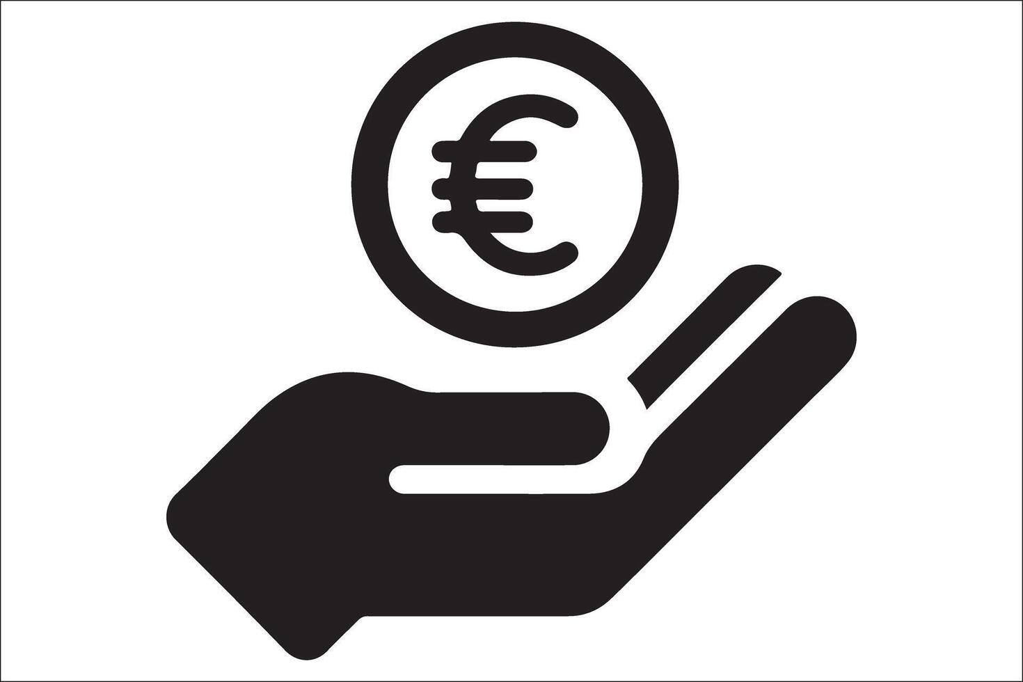 Euro symbol in hand, icon vector