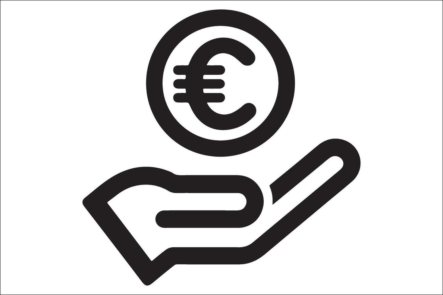 Euro symbol on hand, icon vector