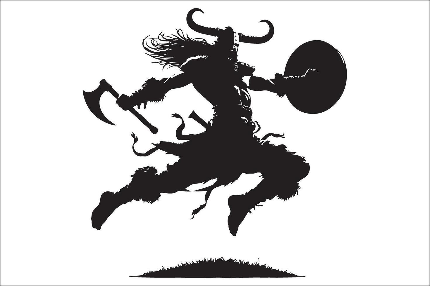 A viking is running with a shield and axe vector