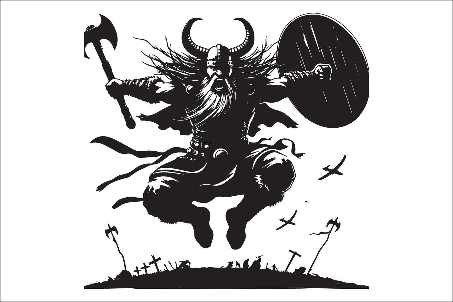 Viking warrior with axe and shield vector