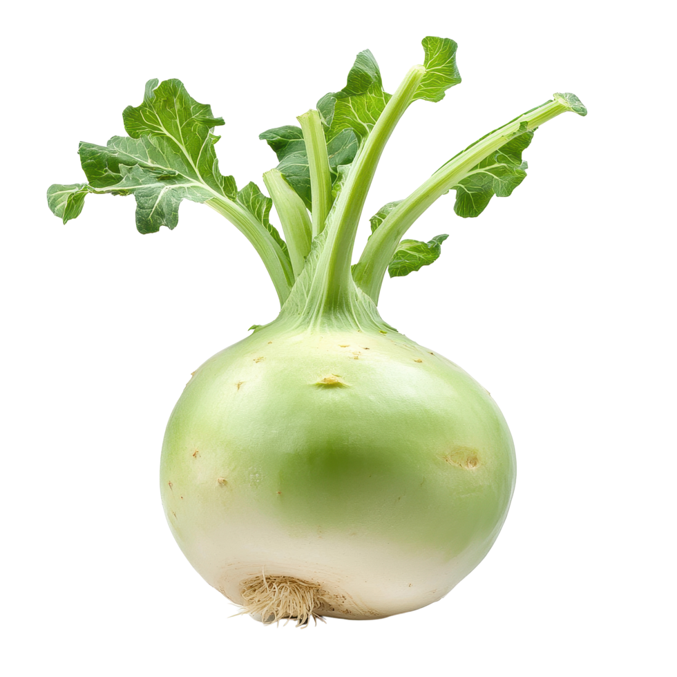 Fresh kohlrabi with green leaves isolated on Transparent background for culinary uses and nutritional benefits, Kohlrabi isolated on background png
