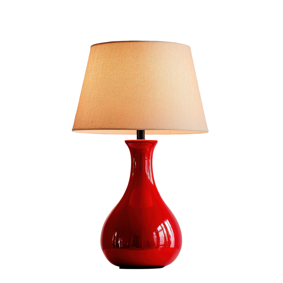 Elegant red lamp enhances cozy table setting in modern room with Transparent background and warm ambiance, red lamp sitting on a table in a room, background png