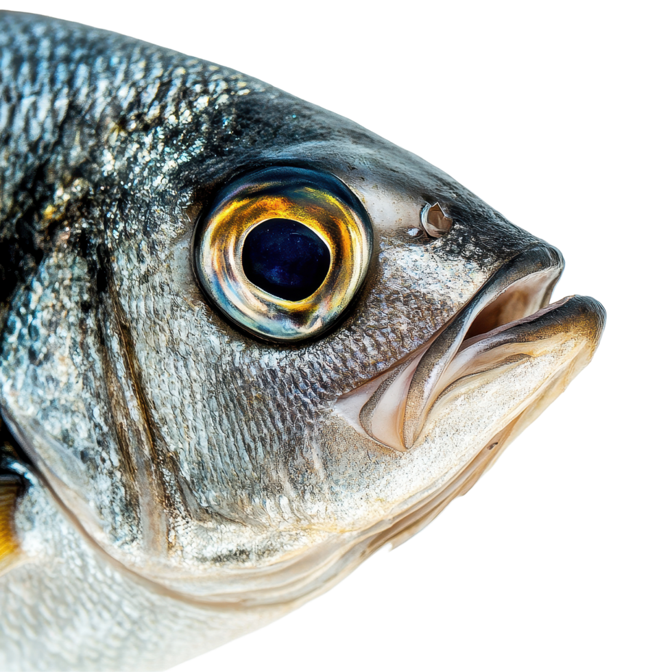Close up of a fish exhibiting vibrant colors and intricate details with a Transparent background, close up a fish with a background png