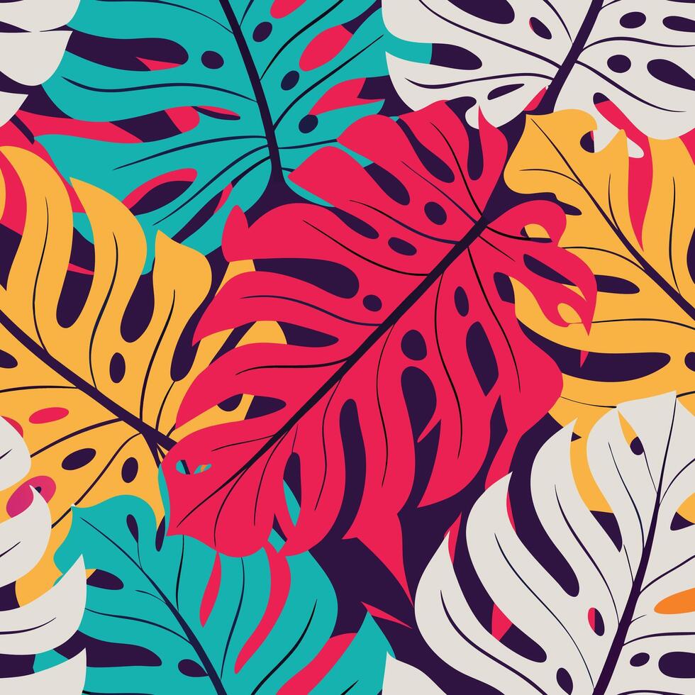 Vibrant Tropical Monstera Leaf Pattern Colorful Summer Design vector