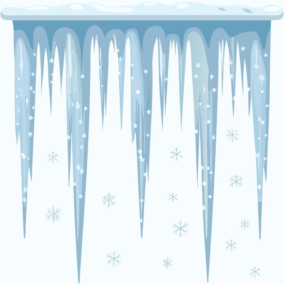 Ice icicles on the ground with snowflakes vector