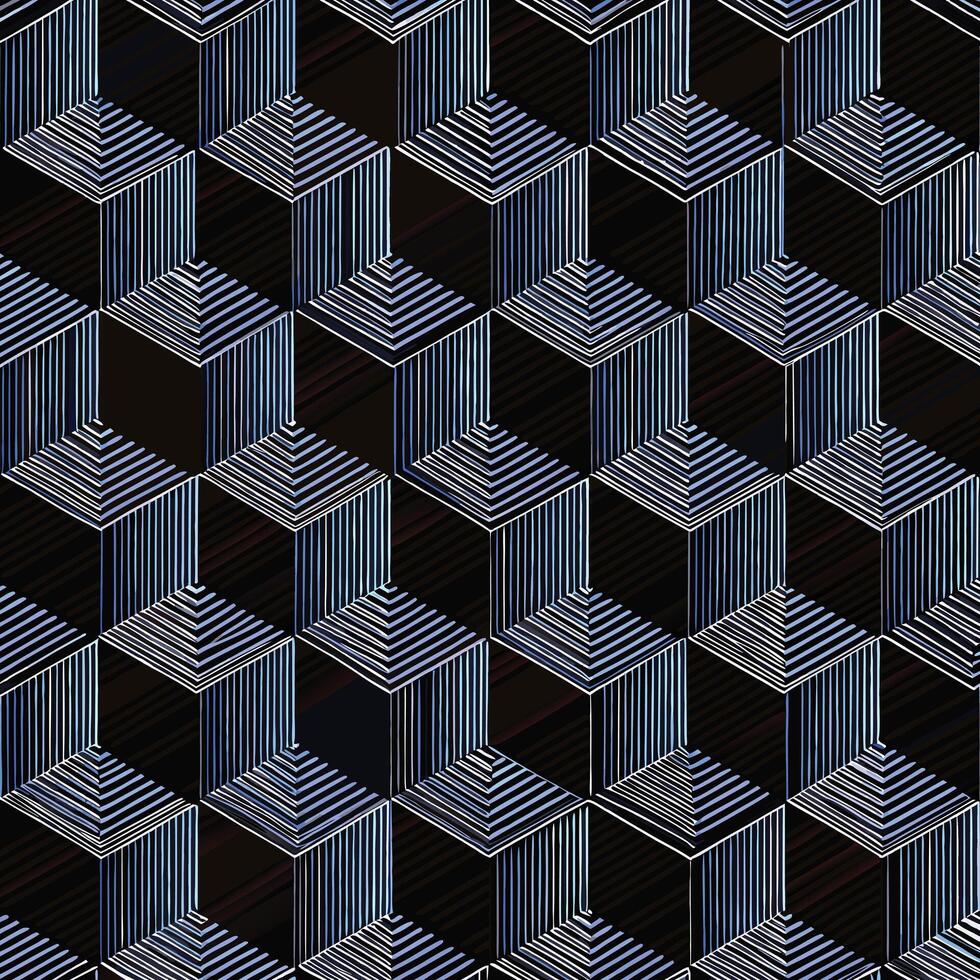 Abstract Geometric Pattern of Interlocking Cubes in Shades of Blue and Black vector