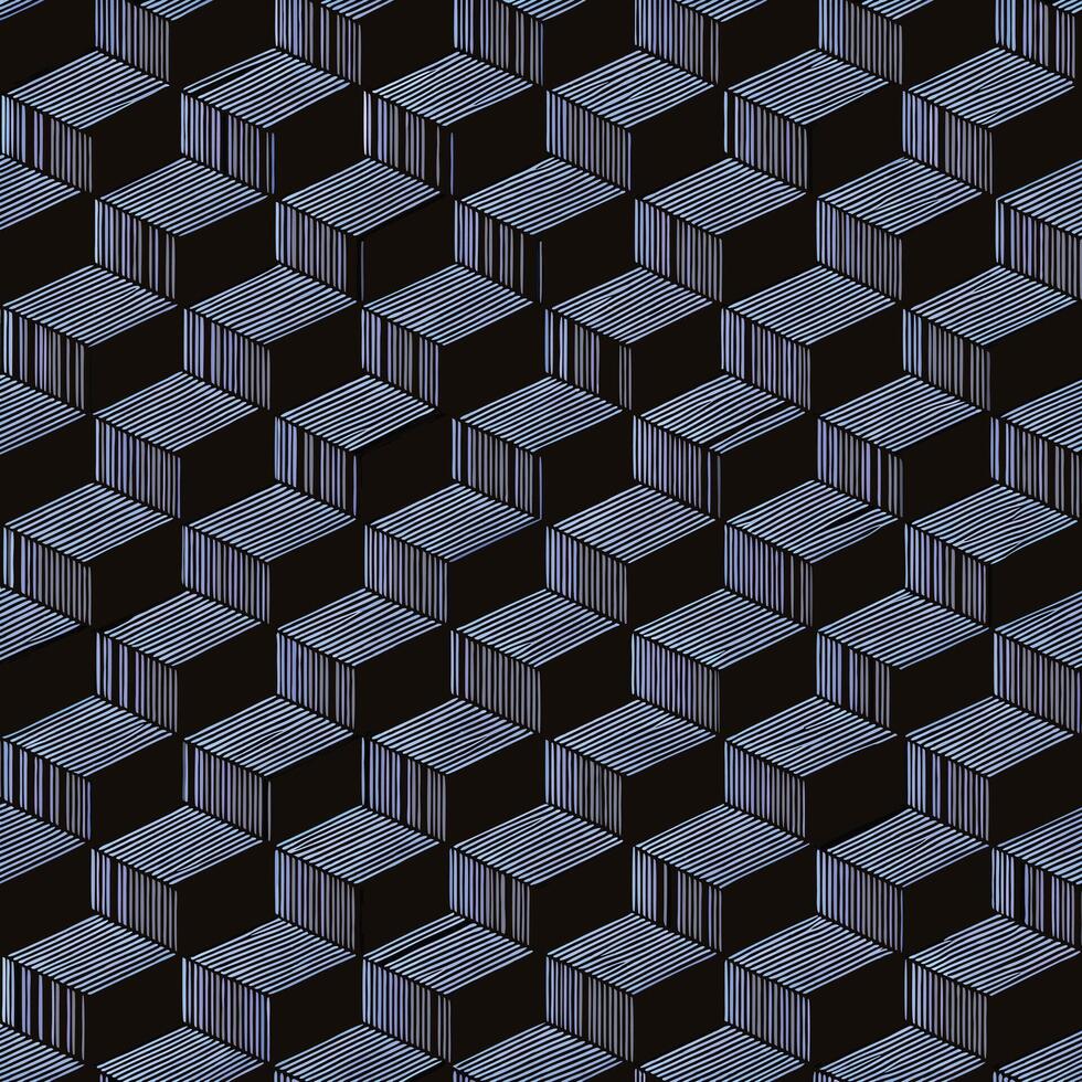 Abstract Geometric Pattern of Interlocking Cubes in a Repeating Design on Black Background vector