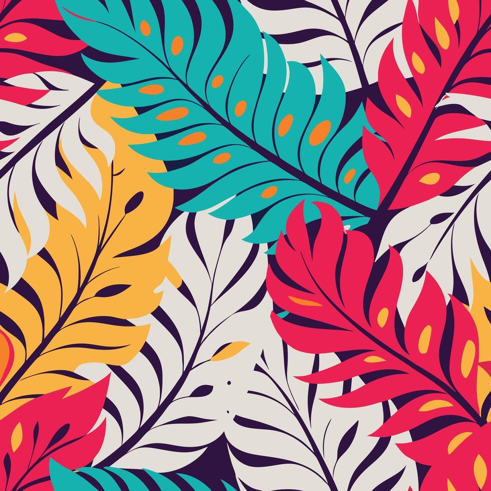 Colorful tropical leaves pattern vector