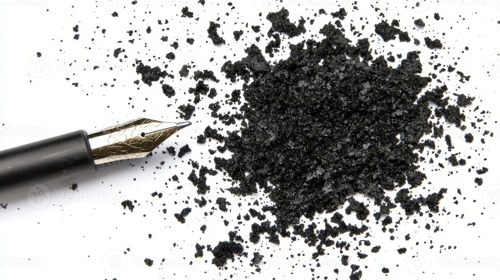 Black Ink Splatter Near Fountain Pen on White Background photo