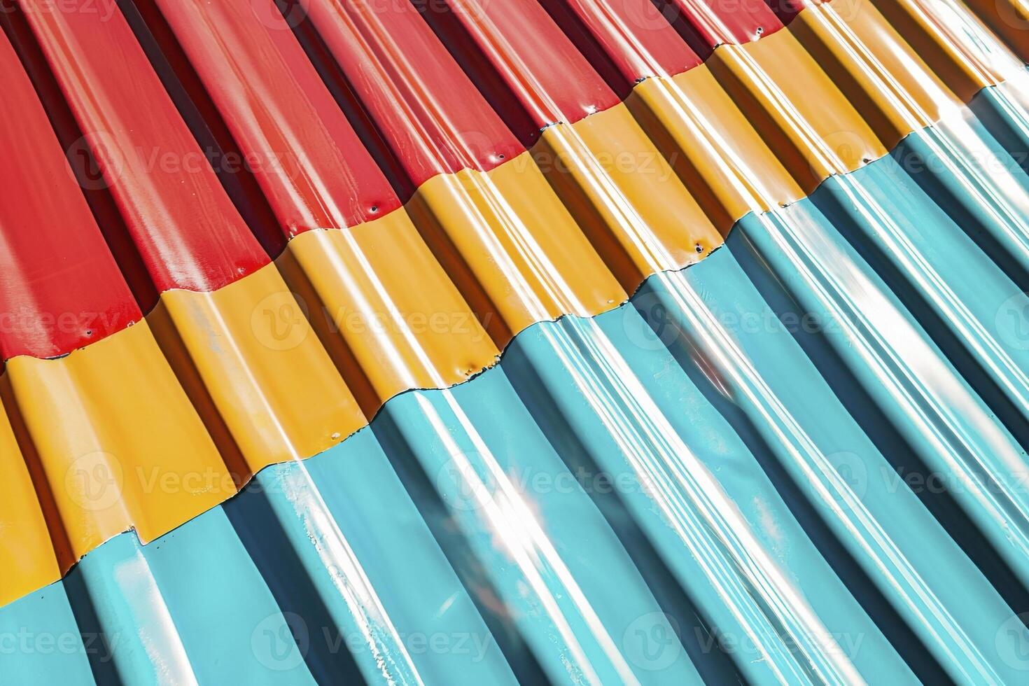Vibrant Red Orange and Teal Corrugated Metal Texture photo