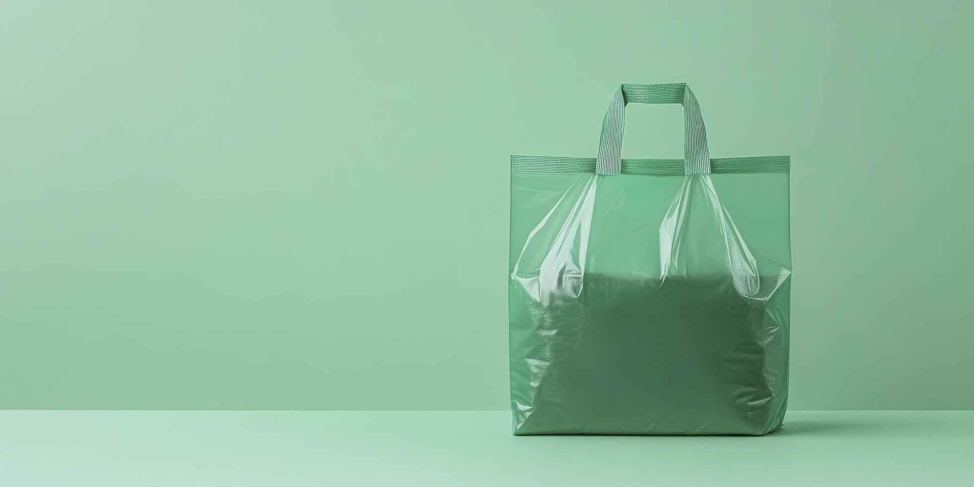 A green plastic bag sitting on a table photo