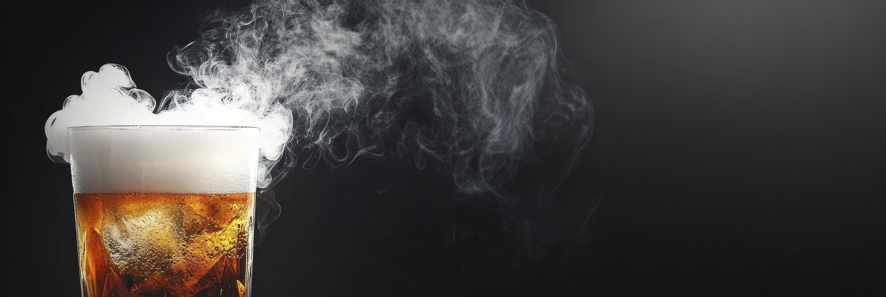 A glass of beer with smoke coming out of it photo