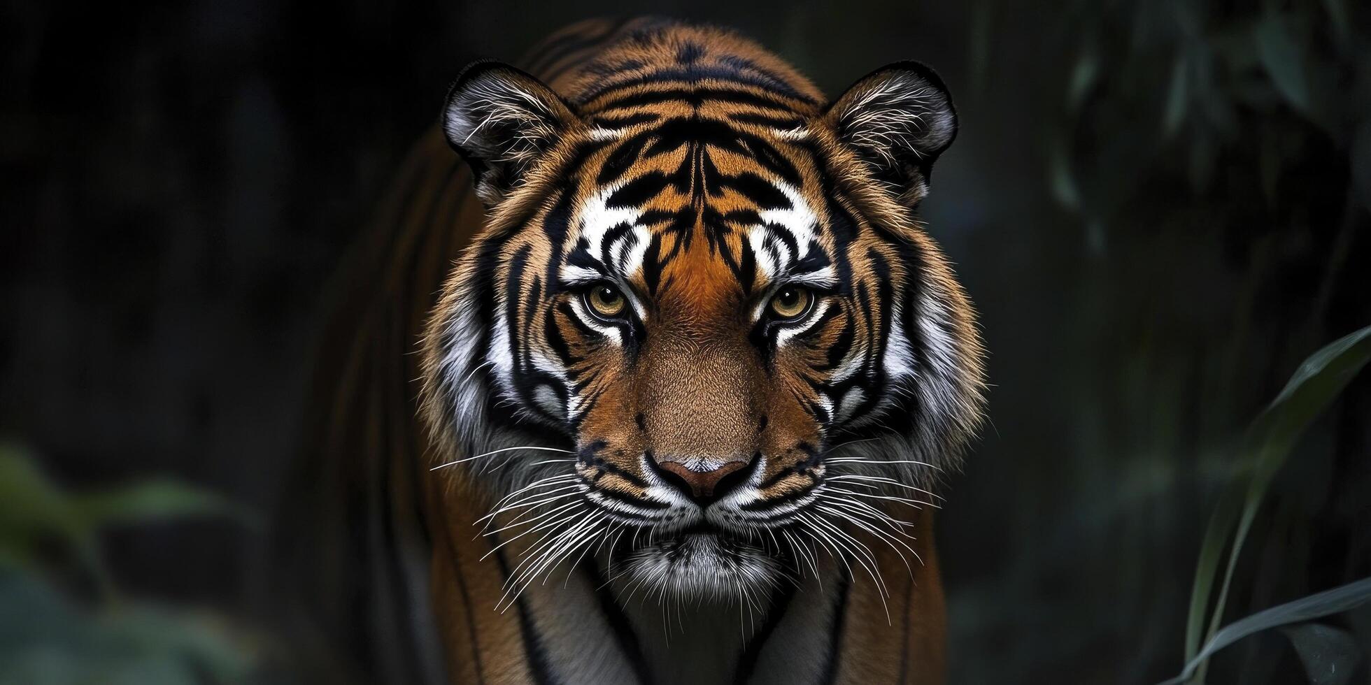 A tiger is walking through the woods photo