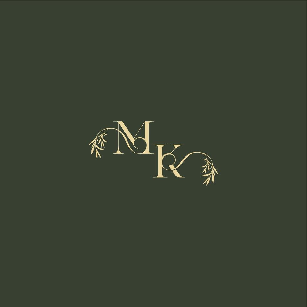 logo design concept luxury wedding monogram MK organic leaf initial letter vector