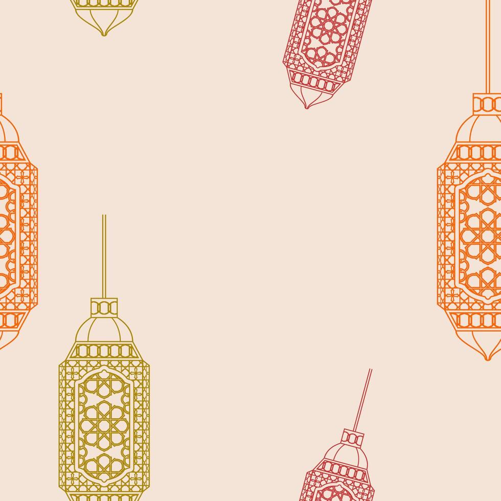 Editable Outline Style Hanging Arab Lamps Vectorized Illustration With Various Colors as Seamless Pattern for Creating Background of Islamic Occasional Theme Such as Ramadan and Eid or Arab Culture vector