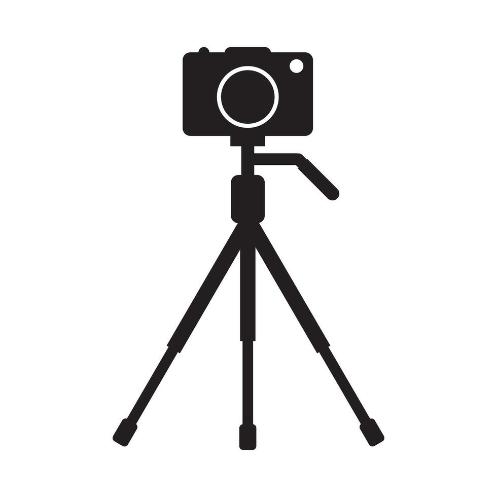 Camera on tripod icon in trendy silhouette style design. vector