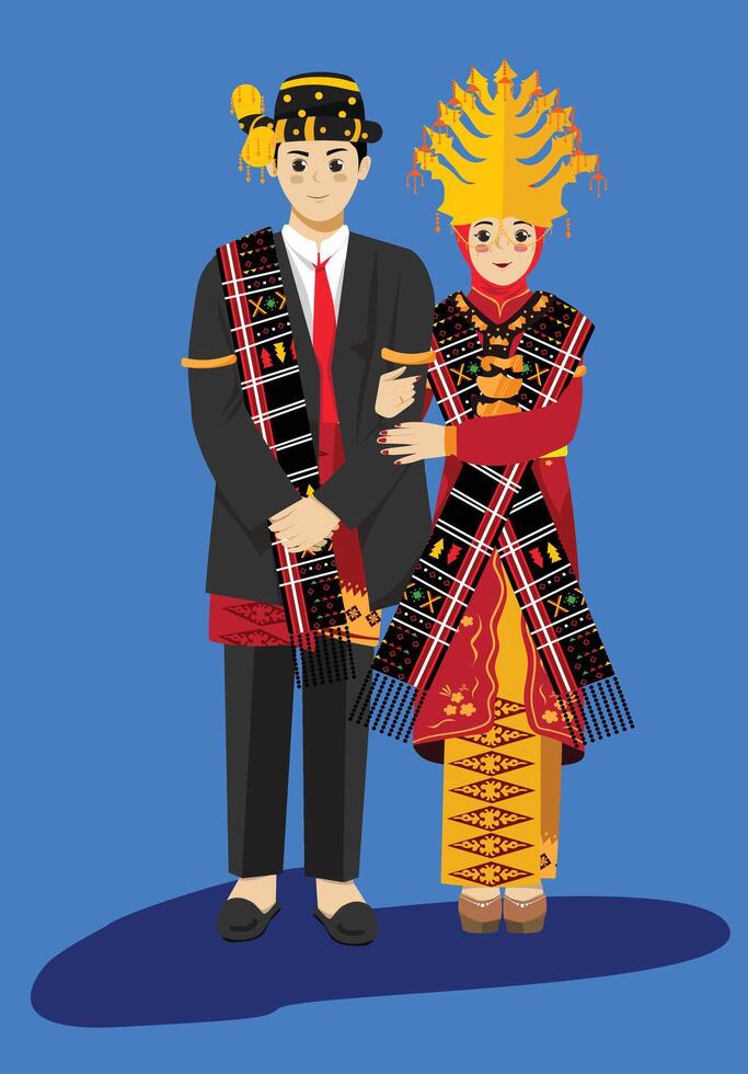 Batak Mandailing Traditional Wedding hijab with Sumatra Indonesia Songket Bridal Attire in a Romantic Setting vector