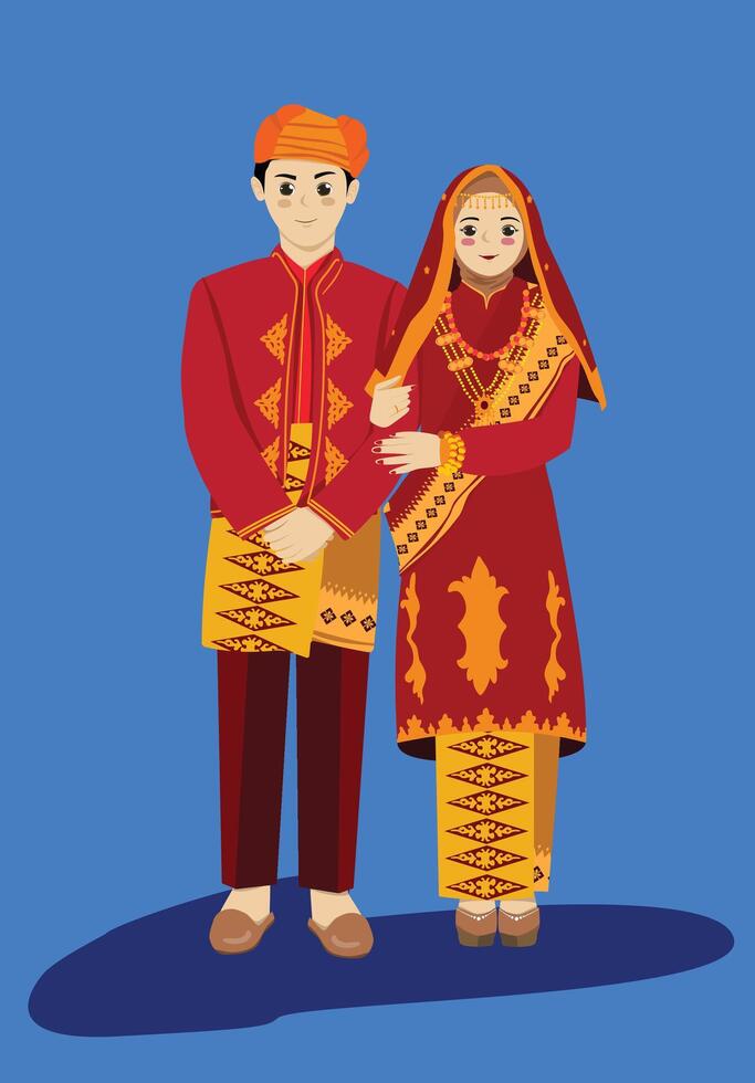 Aceh Traditional Wedding Ceremony Romantic Non Hijab Bride vector