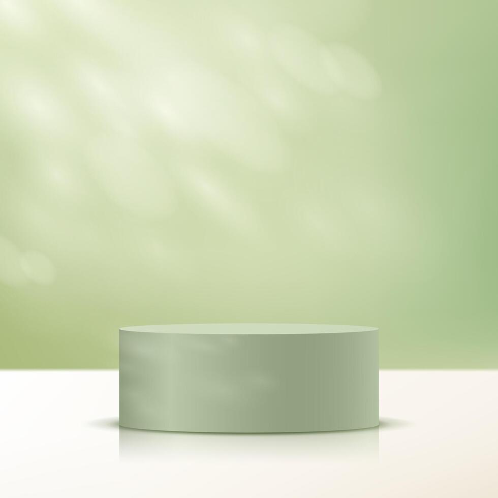 Pastel Green and beige background 3d with podium. Background green Studio with Shadow Leaves. Space for selling products on the website. Empty room with shadow leaves. illustration. vector