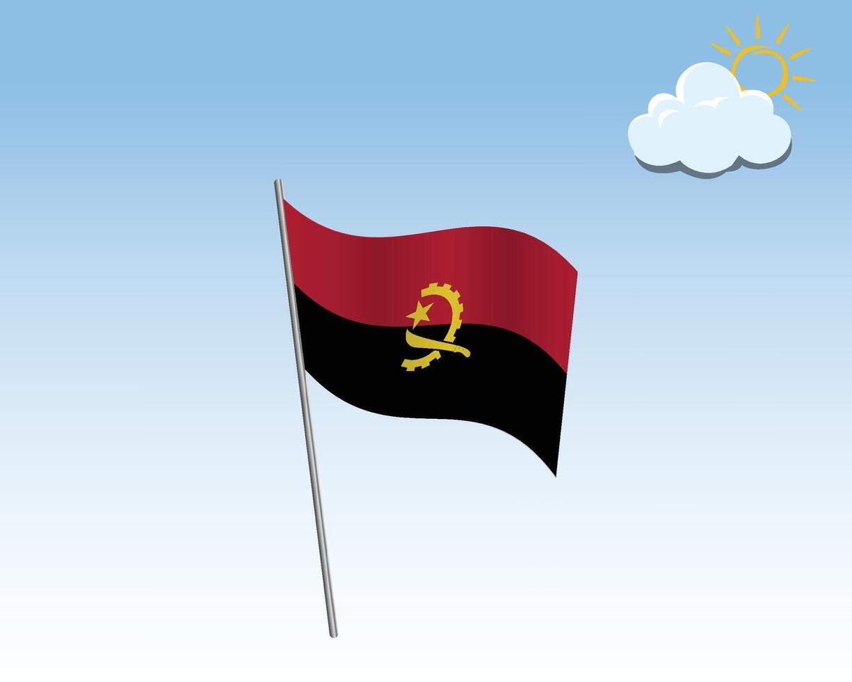 National waving flag of the Angola. flag waving in the wind against a blue sky vector