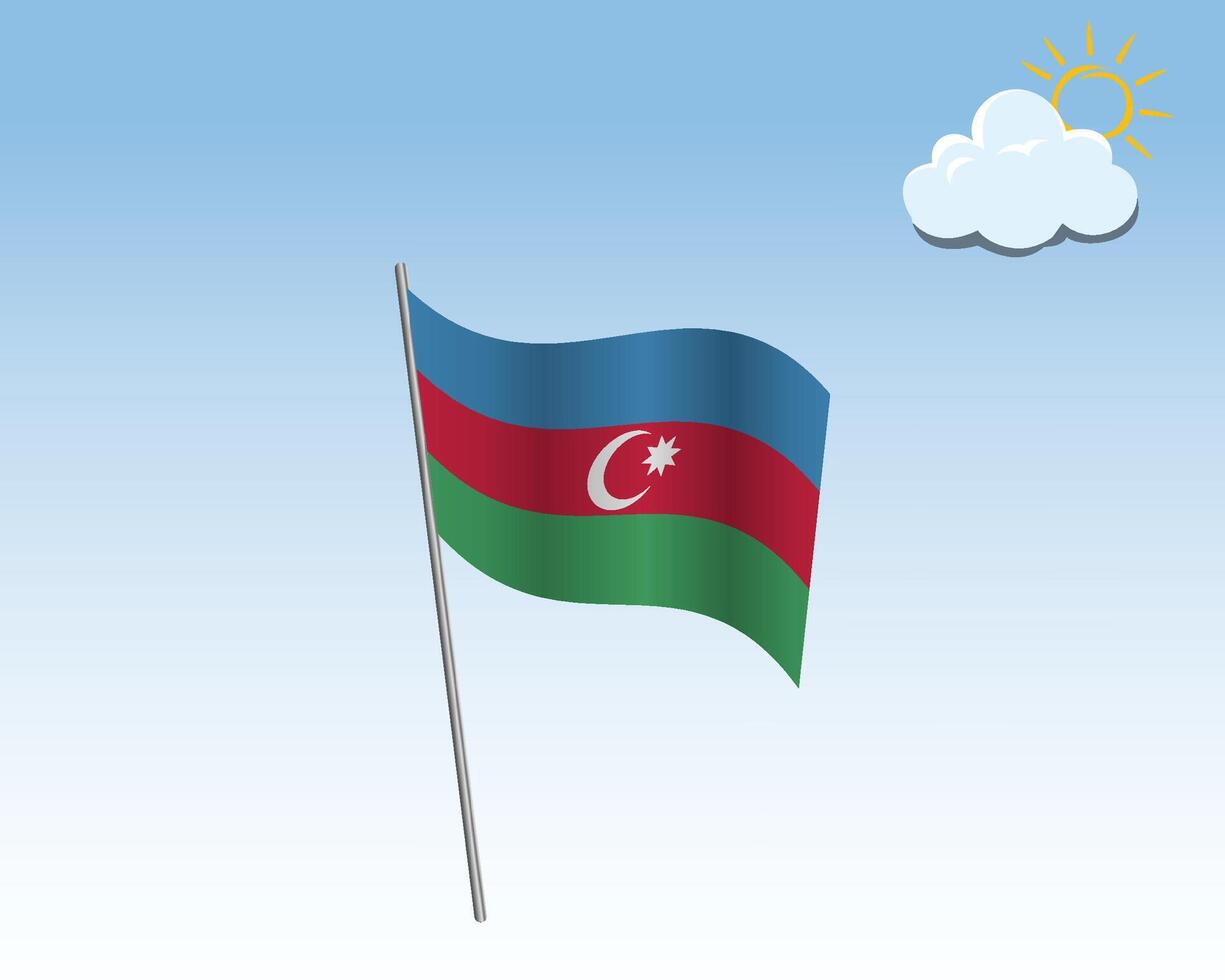 Realistic illustration of Azerbaijan flags. flag waving in the wind against a blue sky vector