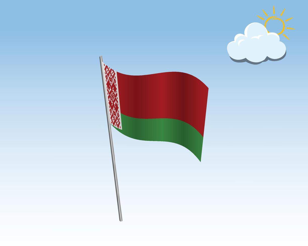 Realistic illustration of Belarus flags. flag waving in the wind against a blue sky vector