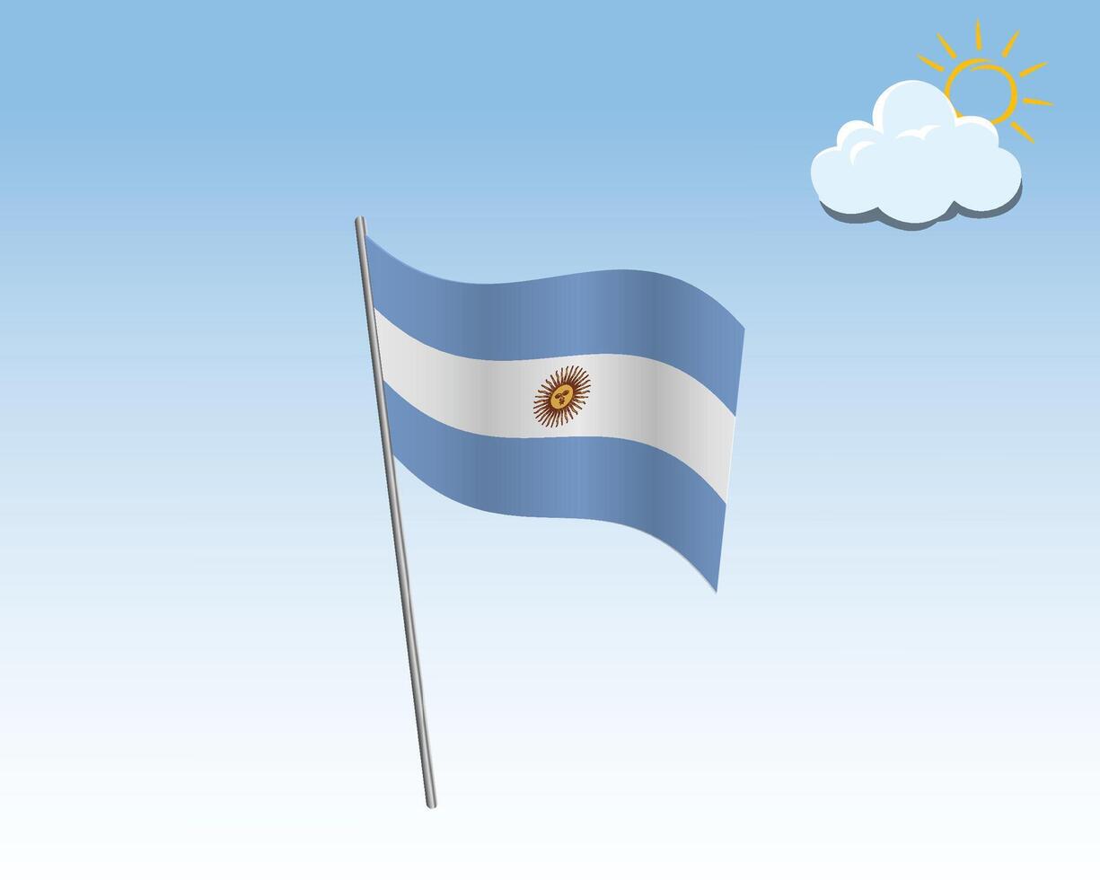 Realistic illustration of Argentinian flags. flag waving in the wind against a blue sky vector