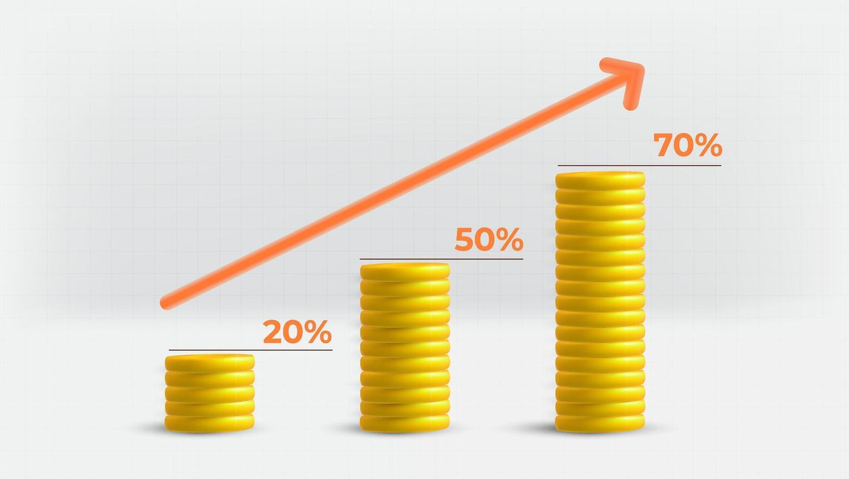 Yellow Coin Stacks with Growth Arrow and Percentage Labels vector