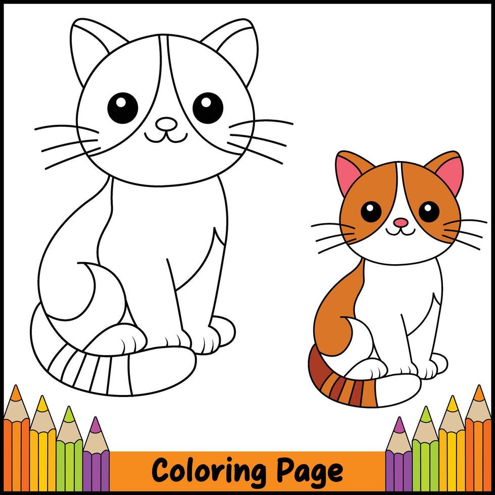 Fluffy Cat Coloring Page vector