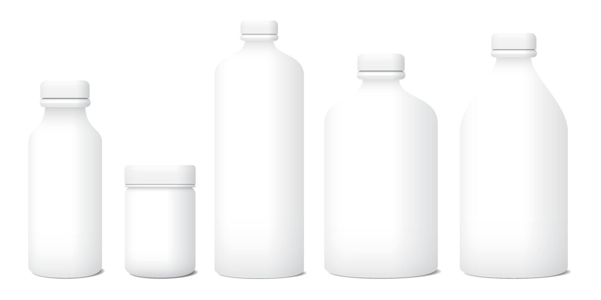 3D blank white plastic bottle packaging mock up isolated template graphic illustration. vector