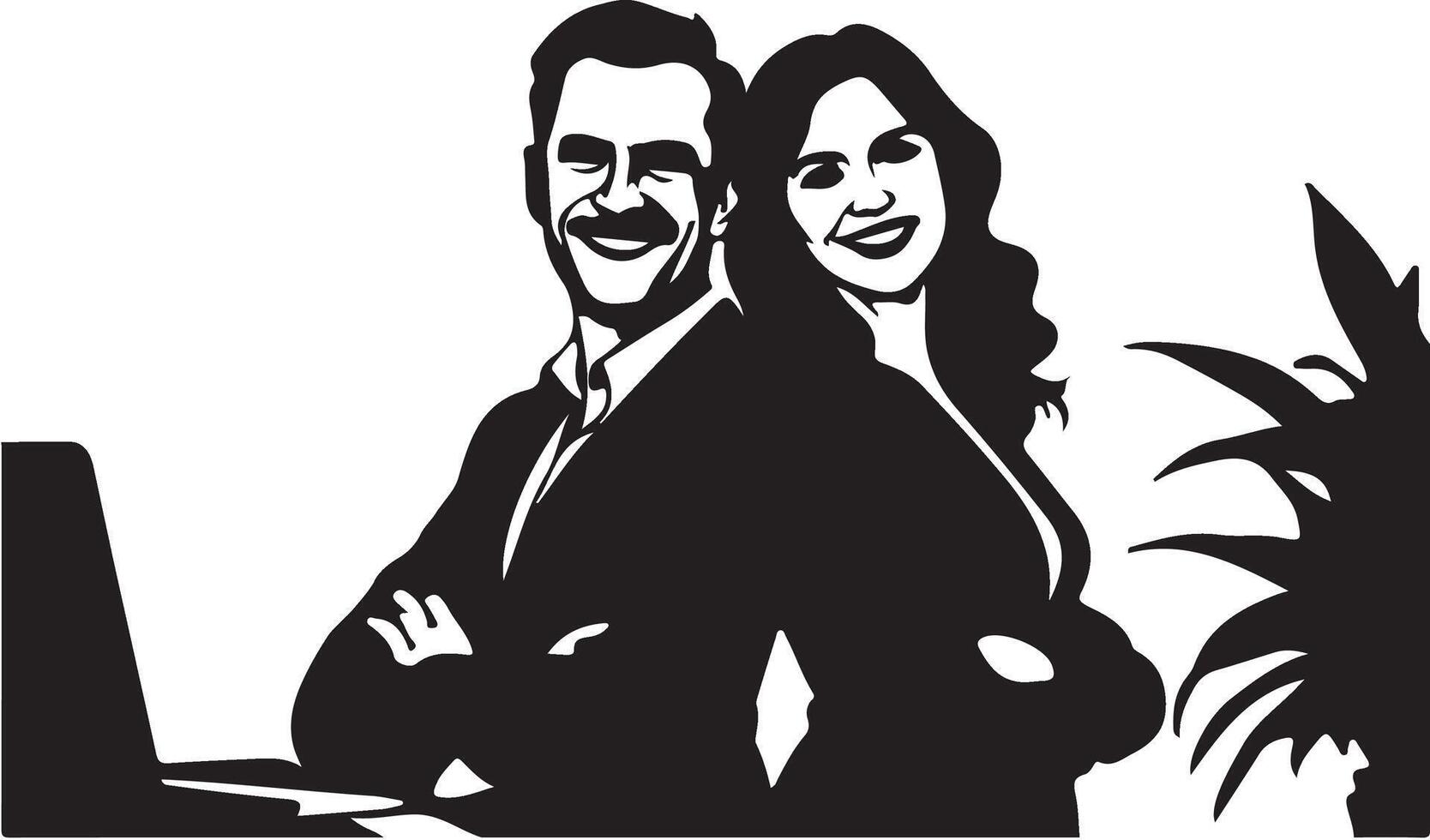 Two happy executive managers, mature business man and women leaders, successful partners professional team in their office. vector