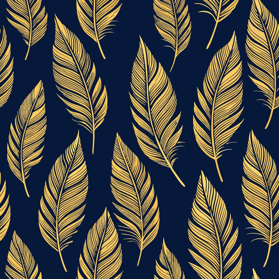 golden feathers on a dark blue background vector