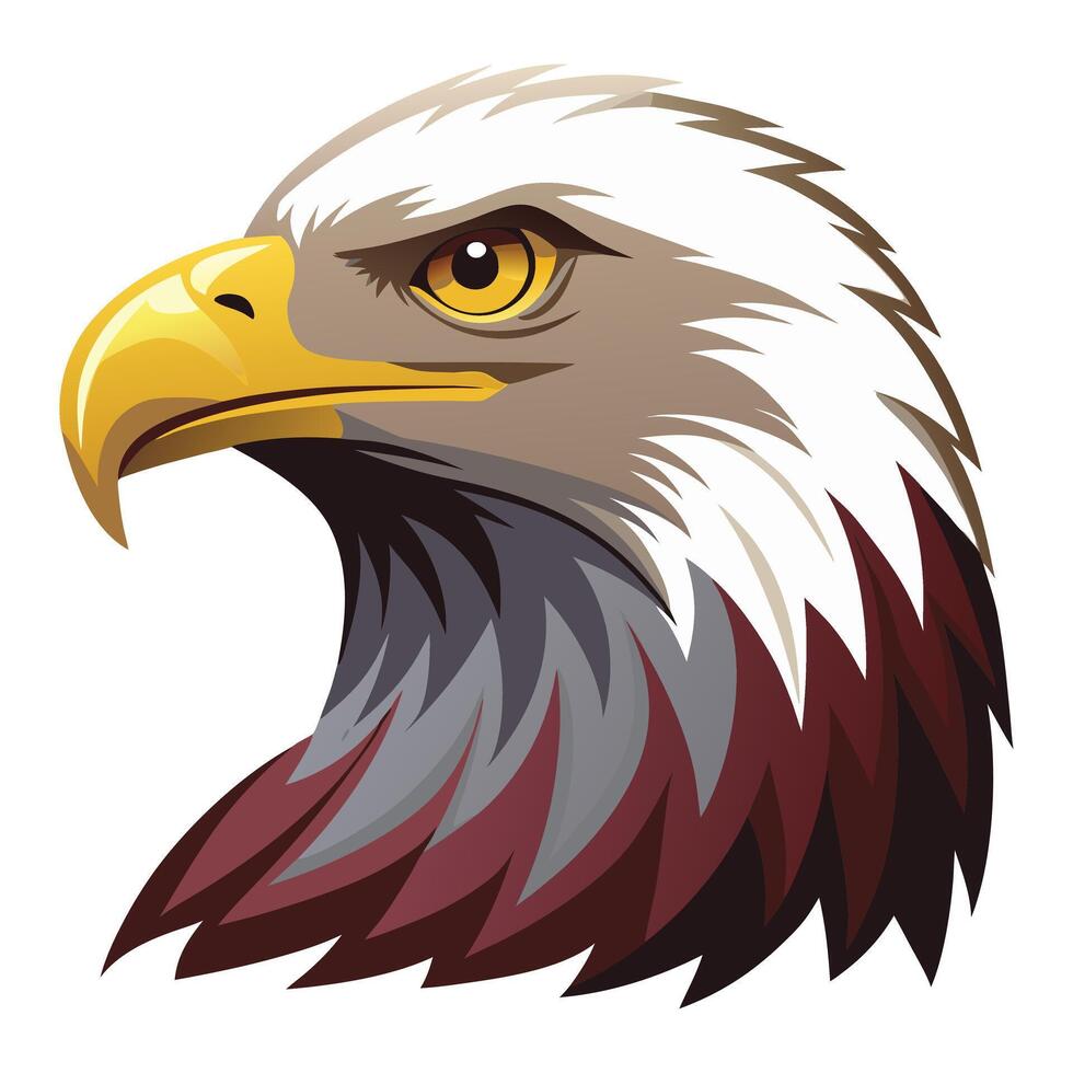 an eagle head with a yellow beak and red feathers vector