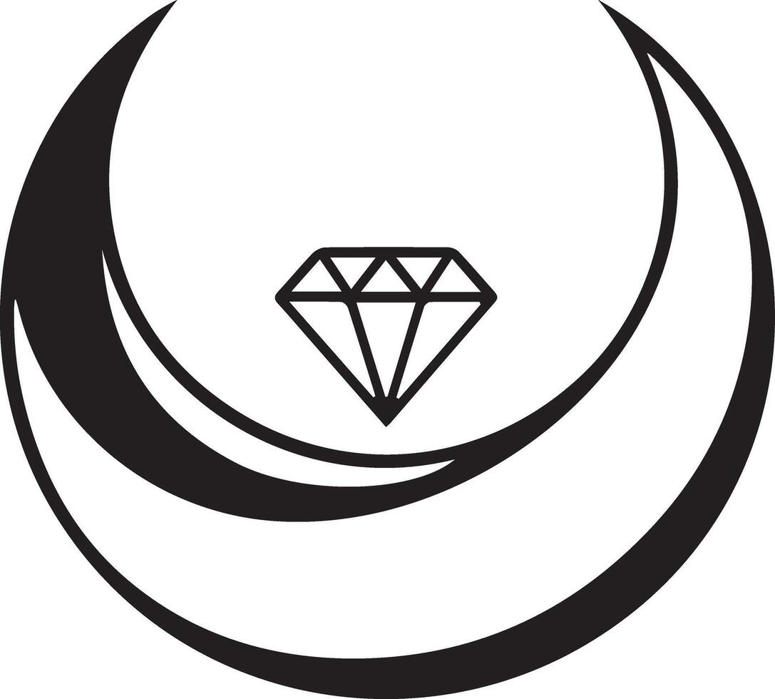 crescent moon with diamond isolated icon illustration design black and white vector