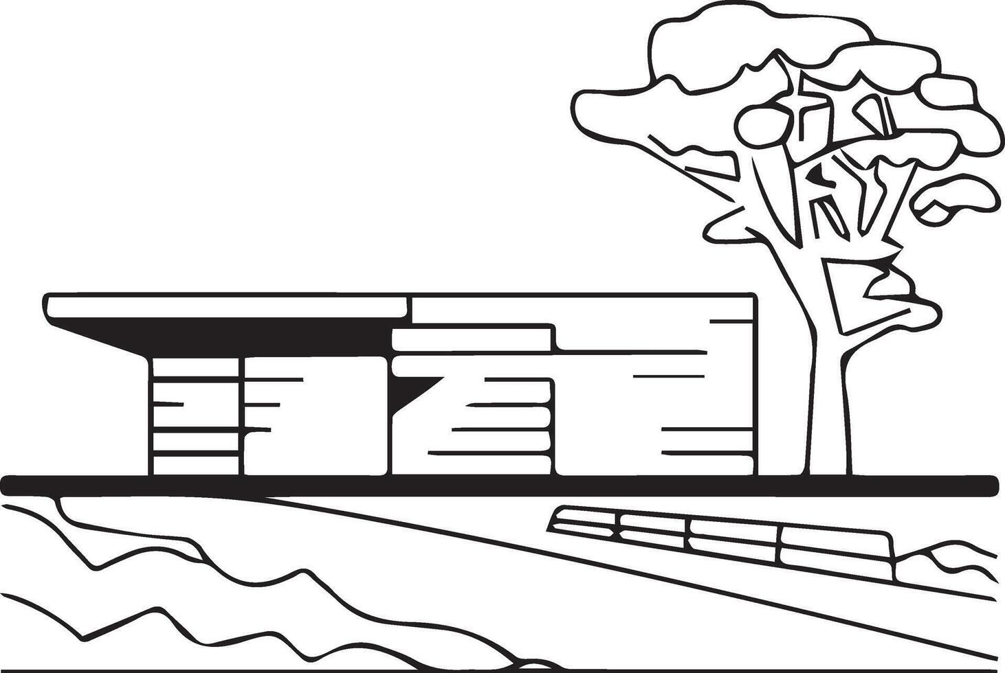 park landscape with buildings and trees icon cartoon in black and white illustration graphic design vector