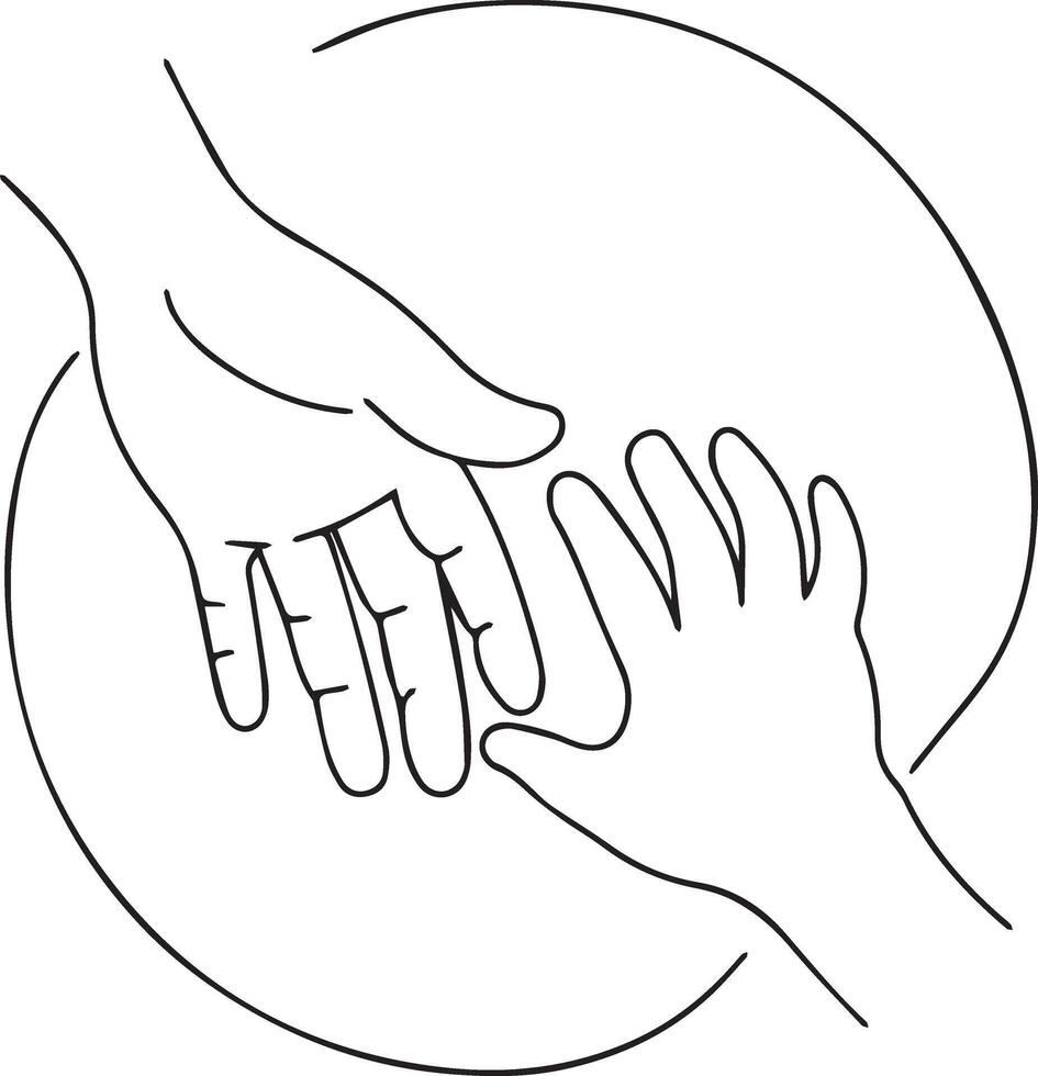 Hands holding each other in a circle. Black and white. vector